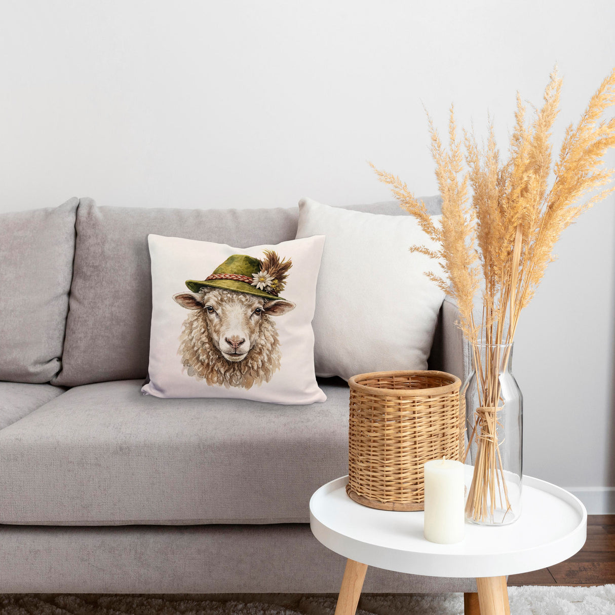 Schaf mit alpenländischem Trachtenhut Kissen