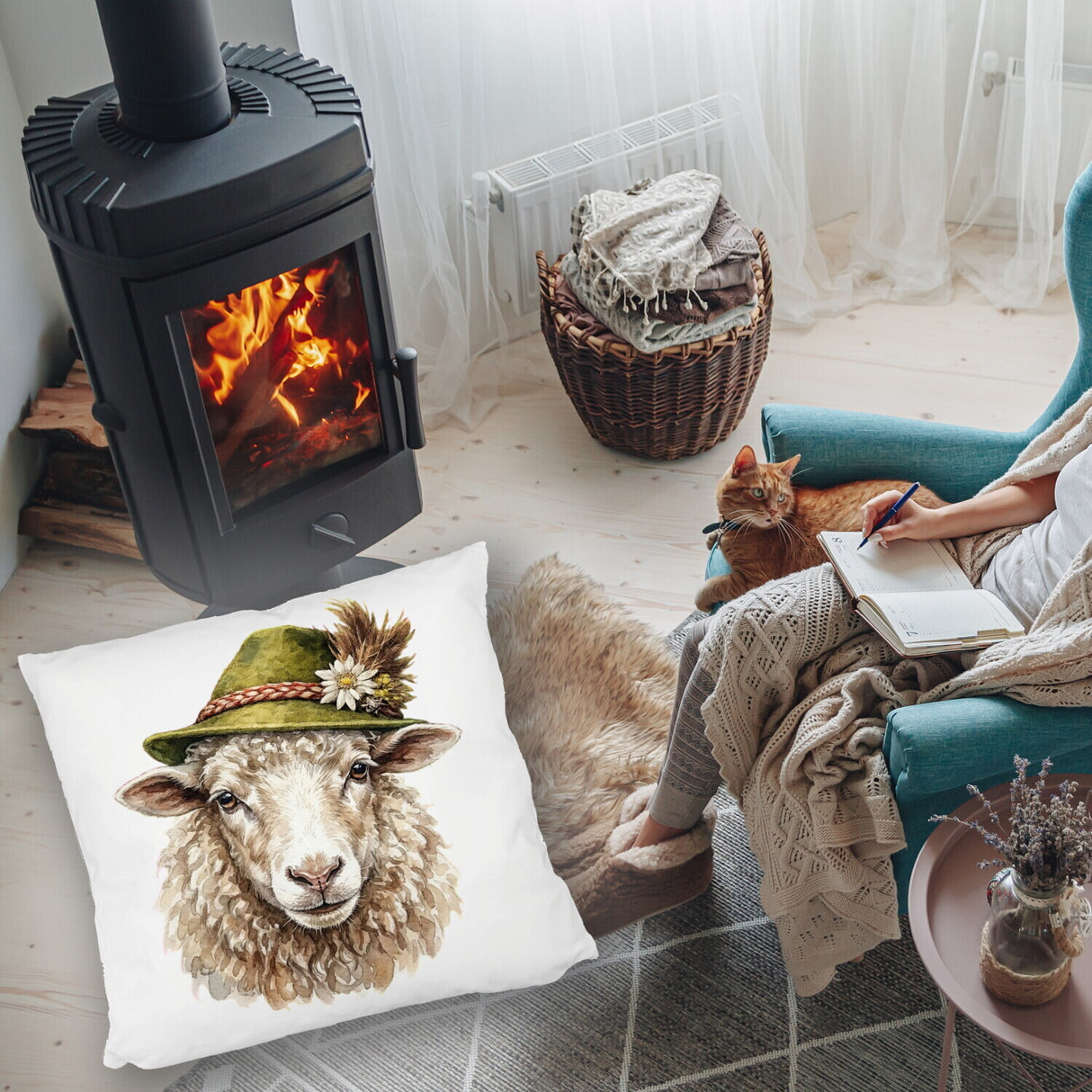 Schaf mit alpenländischem Trachtenhut Kissen