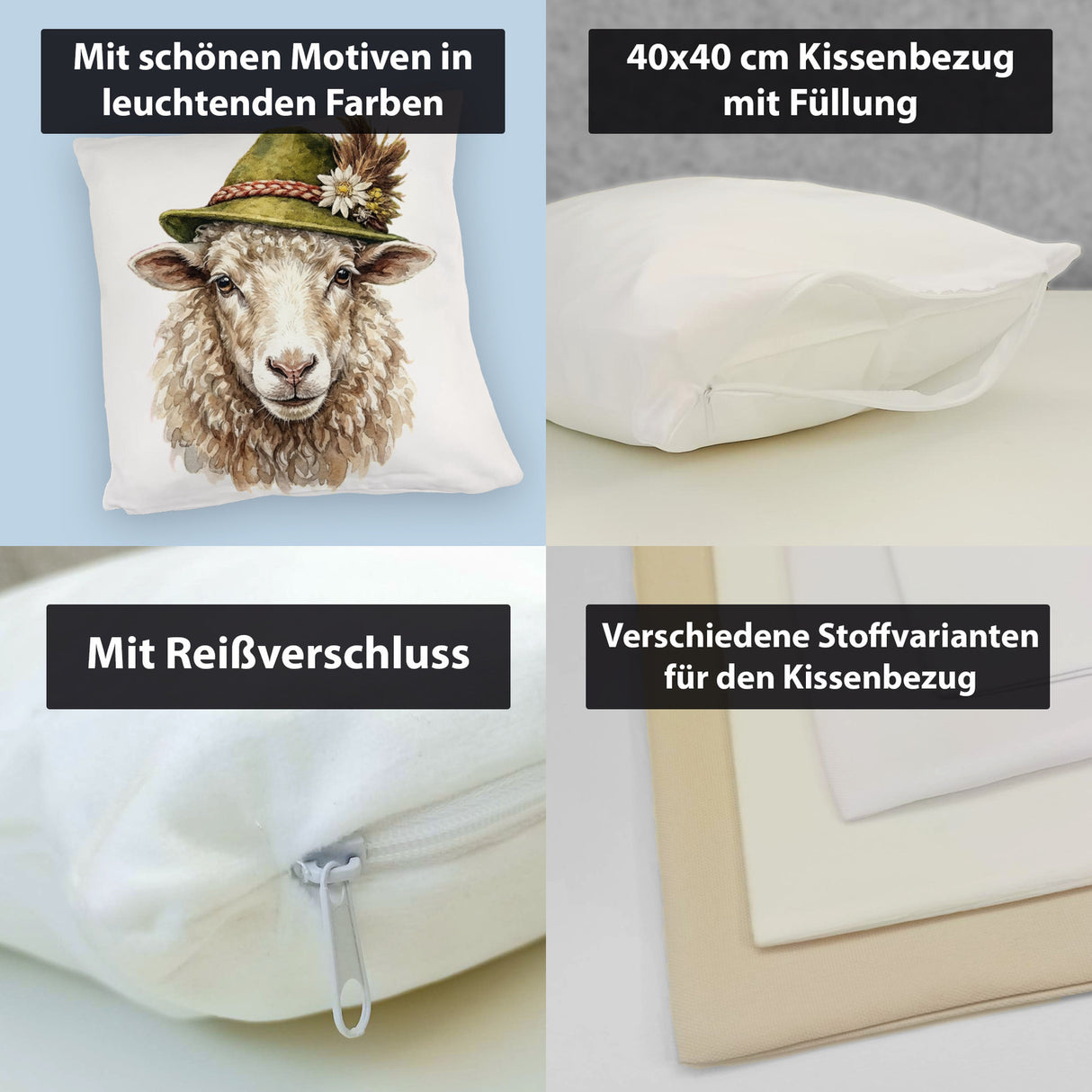 Schaf mit alpenländischem Trachtenhut Kissen