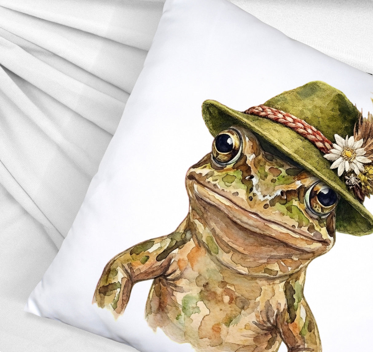 Grasfrosch mit alpenländischem Trachtenhut Kissen