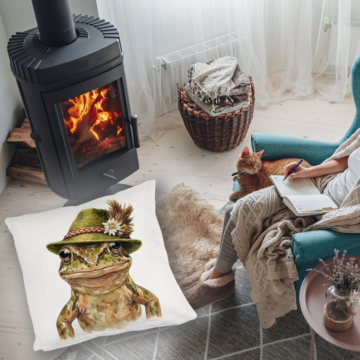 Grasfrosch mit alpenländischem Trachtenhut Kissen