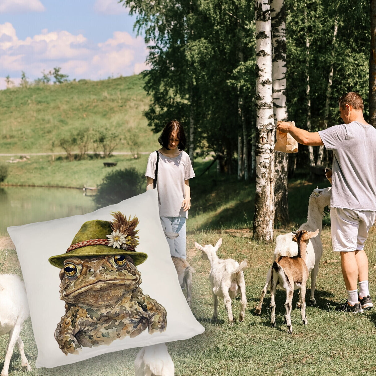 Erdkröte mit alpenländischem Trachtenhut Kissen