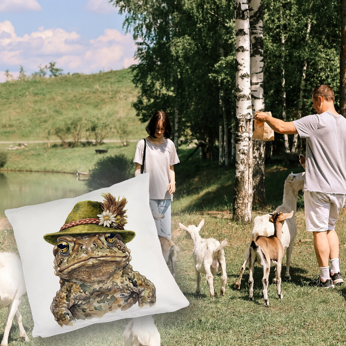 Erdkröte mit alpenländischem Trachtenhut Kissen