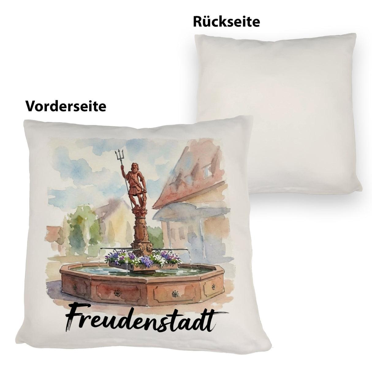 Brunnen Freudenstadt Kissen mit Aquarellmotiv