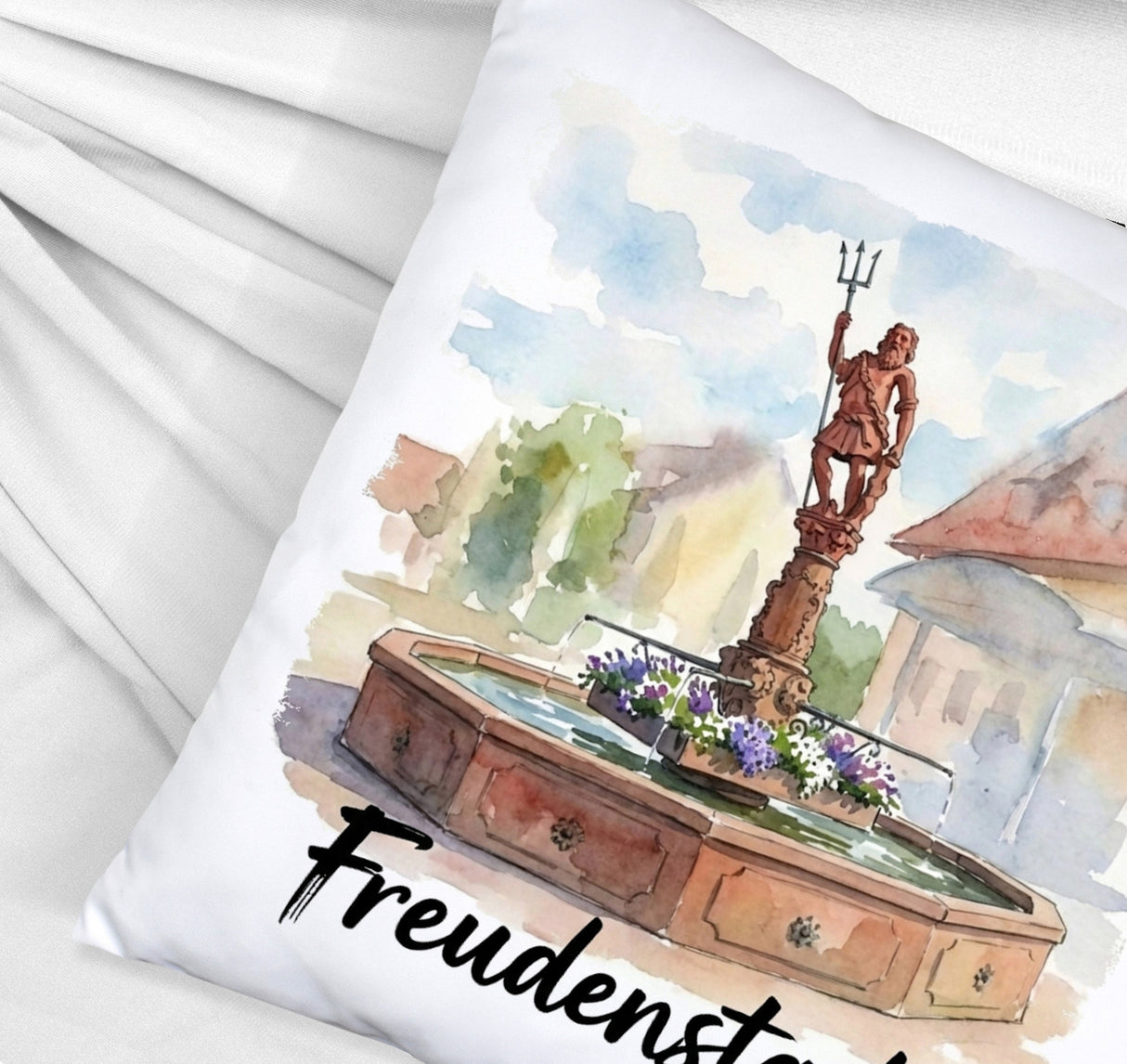 Brunnen Freudenstadt Kissen mit Aquarellmotiv