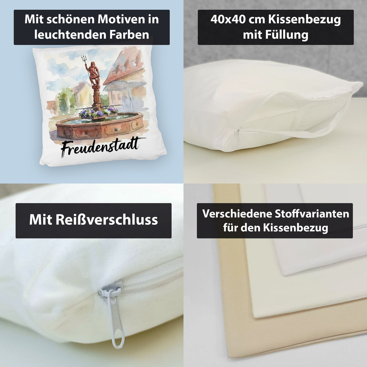 Brunnen Freudenstadt Kissen mit Aquarellmotiv