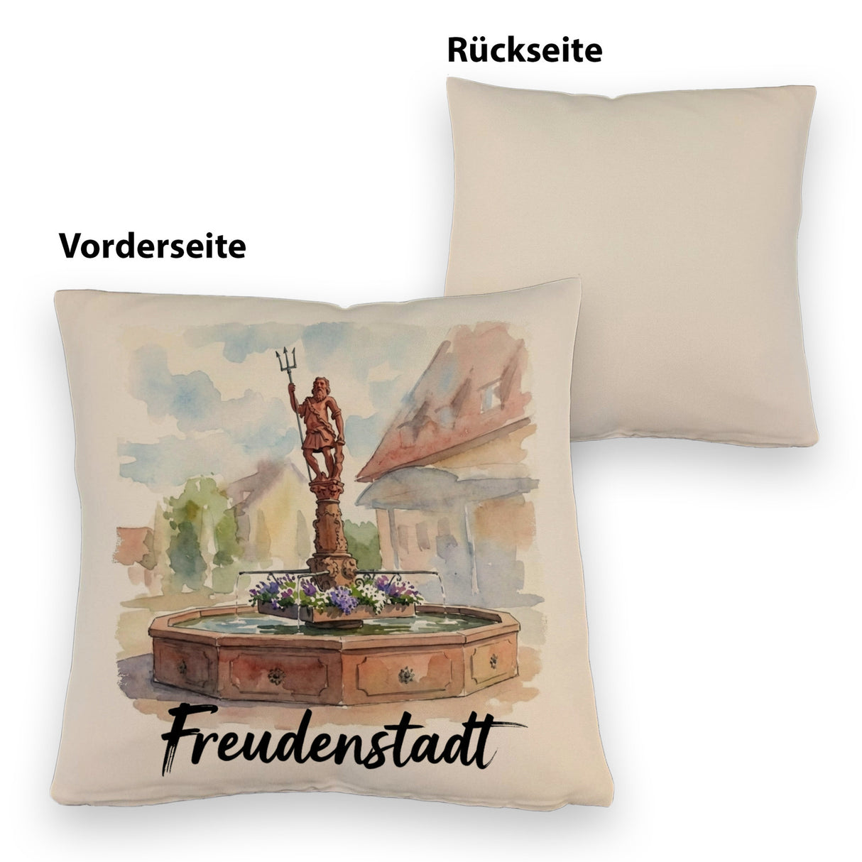 Brunnen Freudenstadt Kissen mit Aquarellmotiv