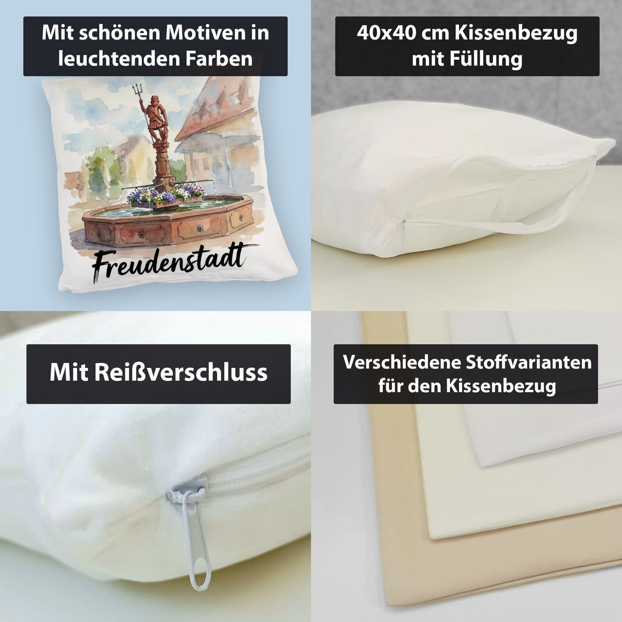 Brunnen Freudenstadt Kissen mit Aquarellmotiv