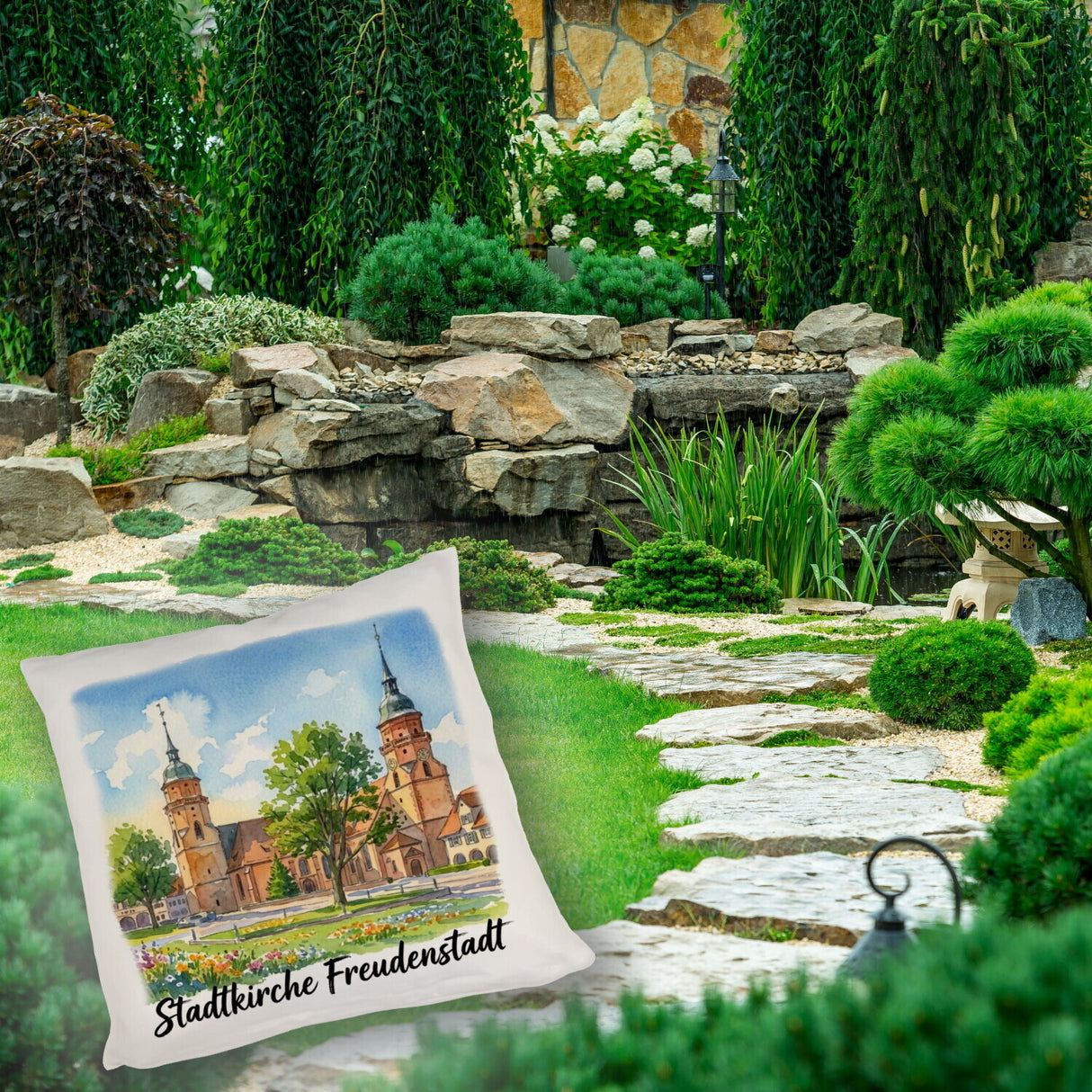 Stadtkirche Freudenstadt Kissen Aquarell