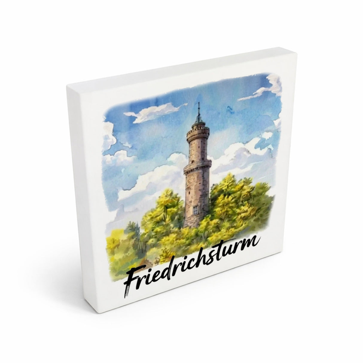 Friedrichsturm Freudenstadt Aquarell Holzbild in 10x10 cm zum Stellen oder Aufhängen