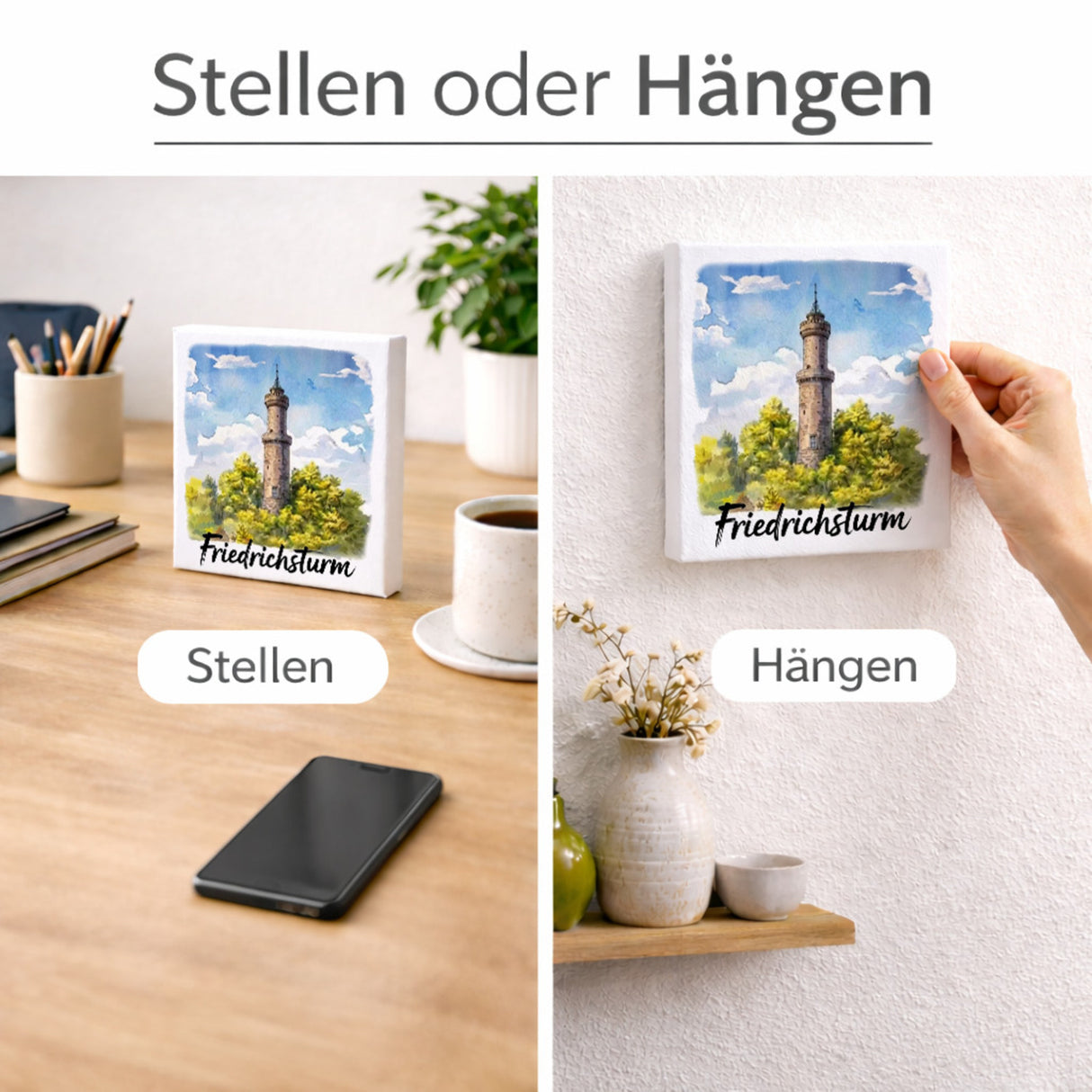 Friedrichsturm Freudenstadt Aquarell Holzbild in 10x10 cm zum Stellen oder Aufhängen