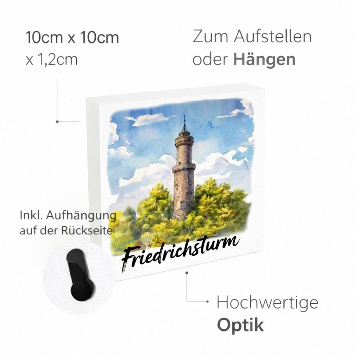 Friedrichsturm Freudenstadt Aquarell Holzbild in 10x10 cm zum Stellen oder Aufhängen