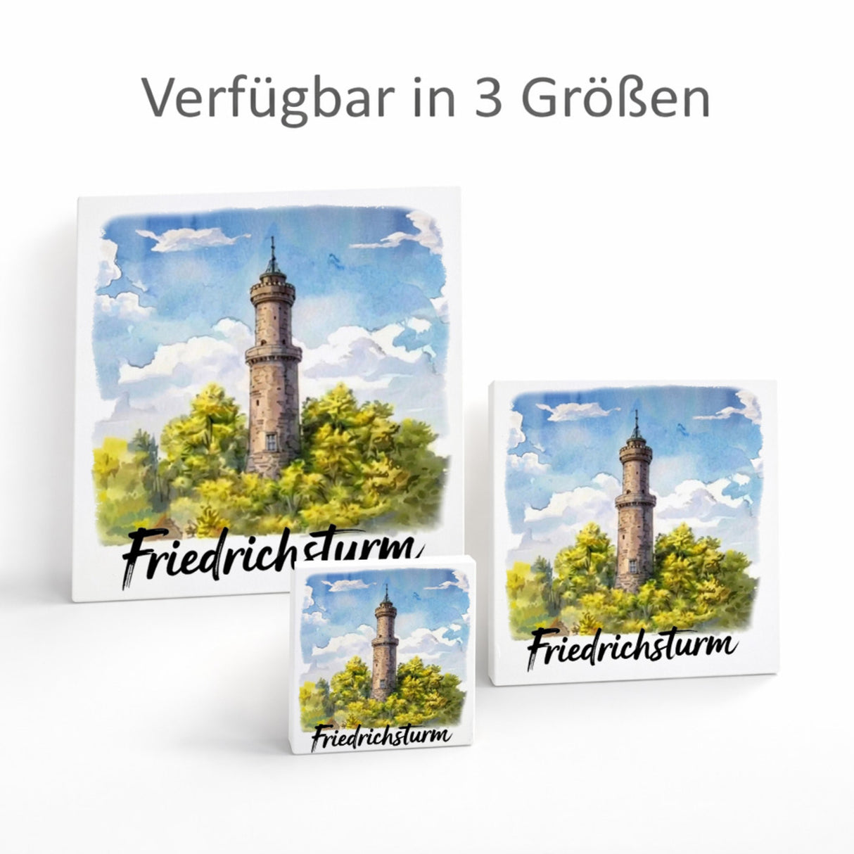 Friedrichsturm Freudenstadt Aquarell Holzbild in 10x10 cm zum Stellen oder Aufhängen
