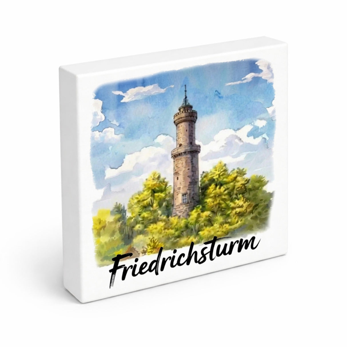 Friedrichsturm Freudenstadt Aquarell Holzbild in 10x10 cm zum Stellen oder Aufhängen