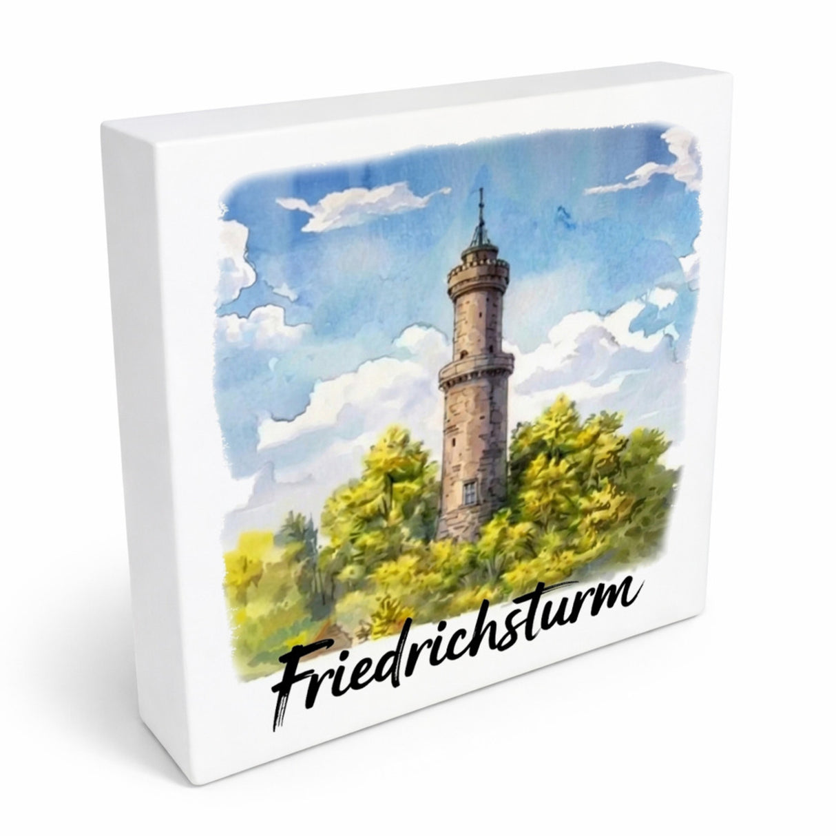 Friedrichsturm Freudenstadt Aquarell Holzbild in 10x10 cm zum Stellen oder Aufhängen