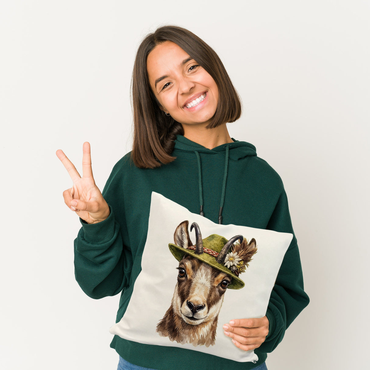 Gämse mit alpenländischem Trachtenhut Kissen