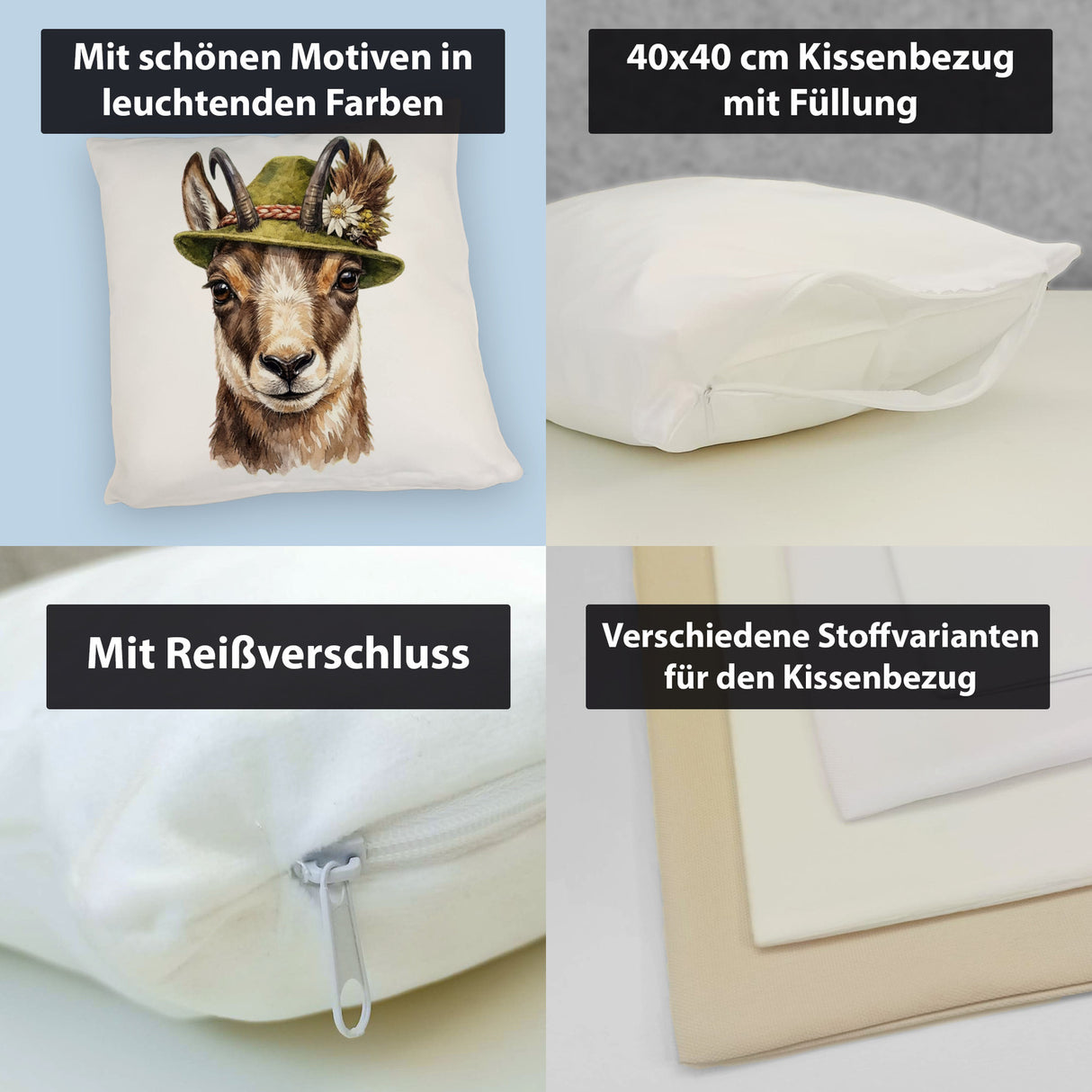 Gämse mit alpenländischem Trachtenhut Kissen