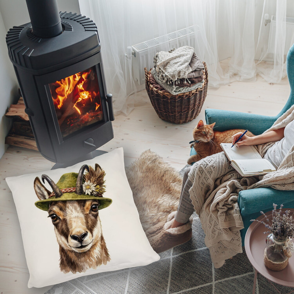 Gämse mit alpenländischem Trachtenhut Kissen