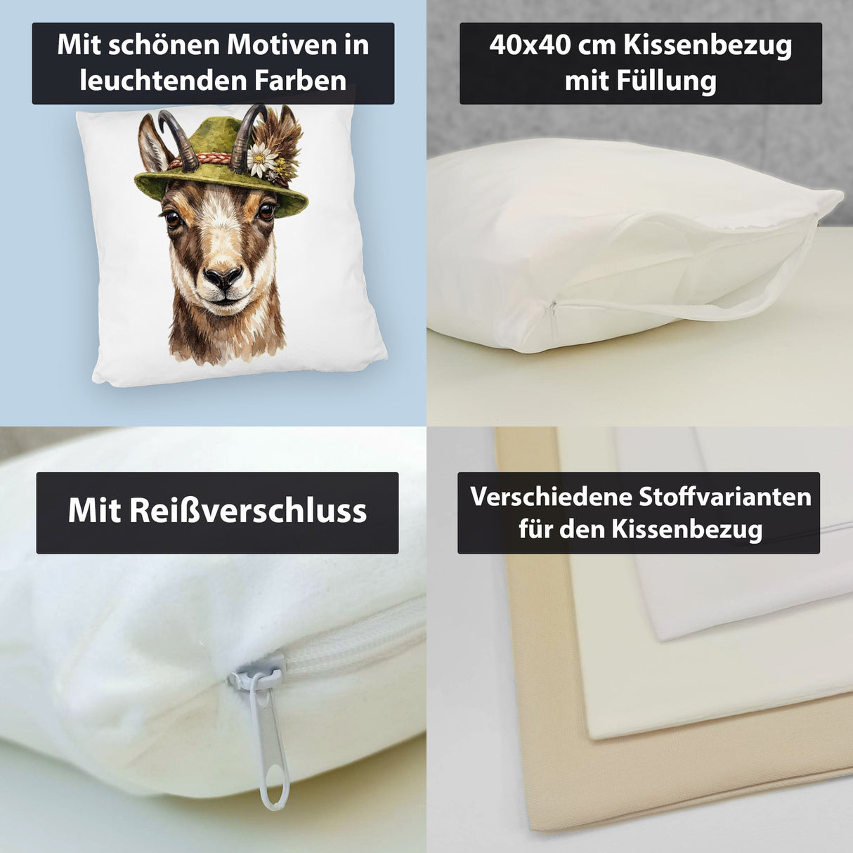 Gämse mit alpenländischem Trachtenhut Kissen