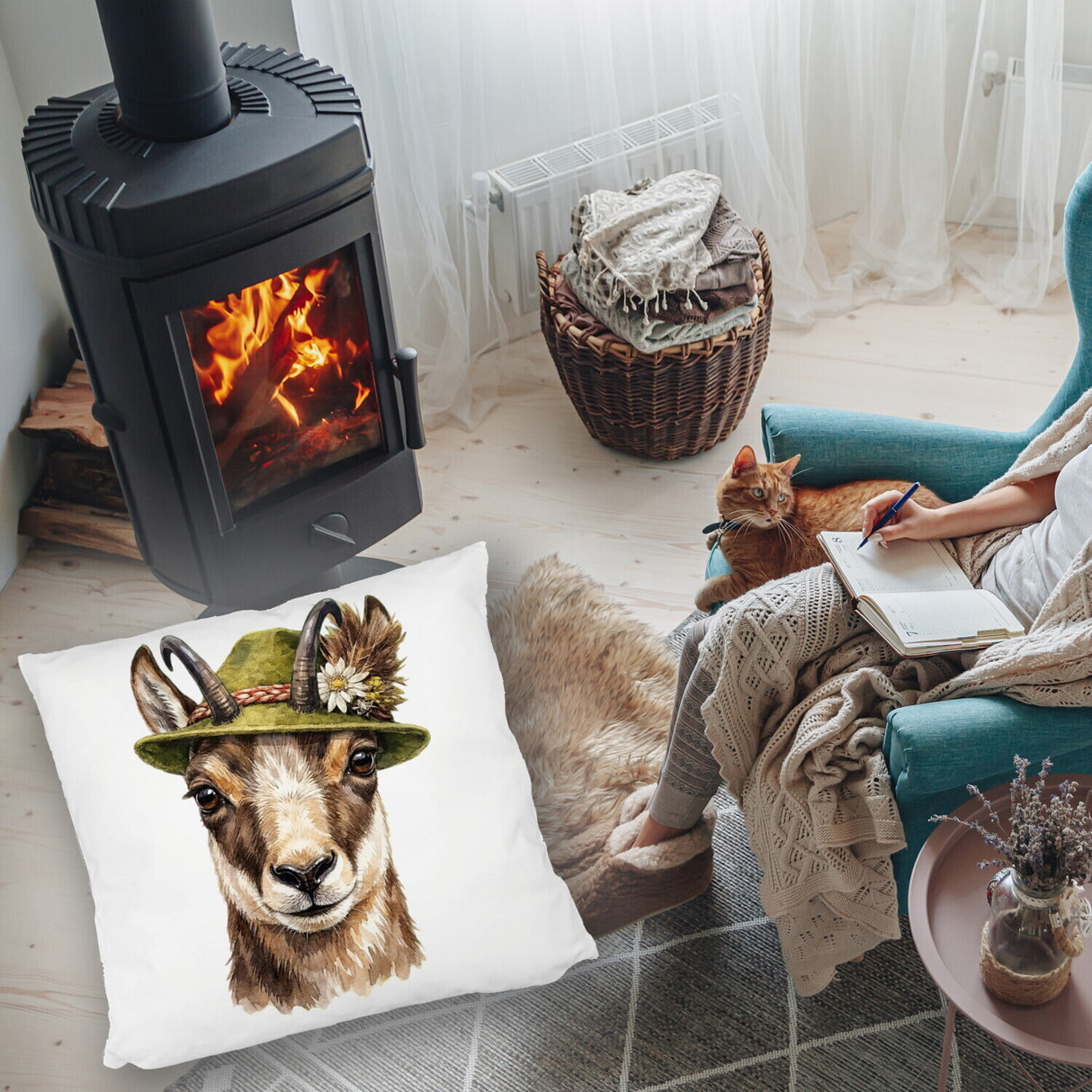 Gämse mit alpenländischem Trachtenhut Kissen