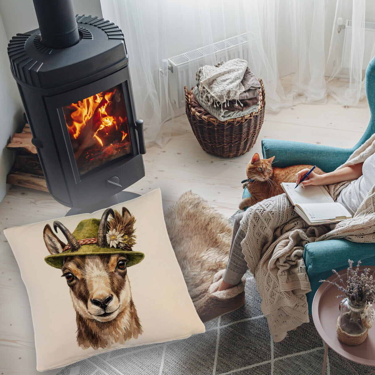 Gämse mit alpenländischem Trachtenhut Kissen