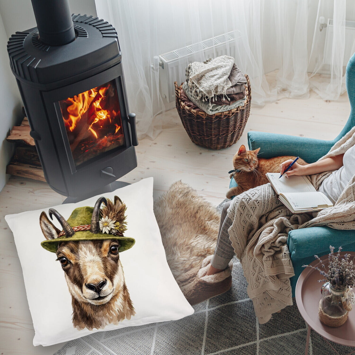 Gämse mit alpenländischem Trachtenhut Kissen