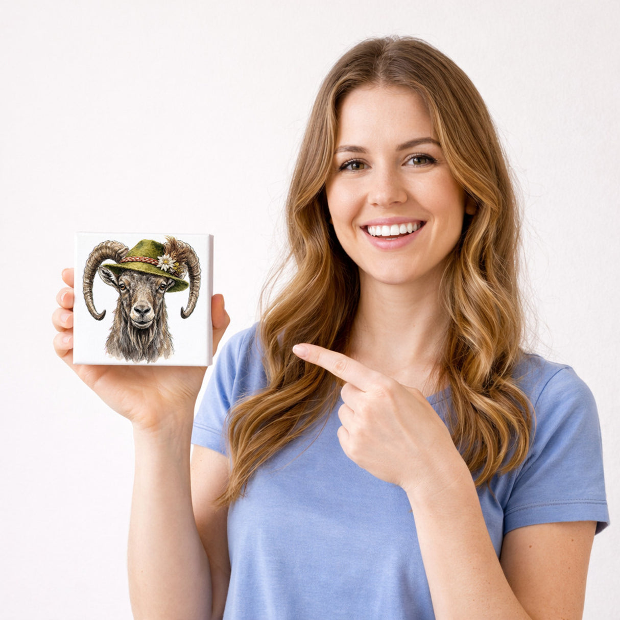 Trachtenhut Berge-Tiere Steinbock Holzbild in 10x10 cm zum Stellen oder Aufhängen