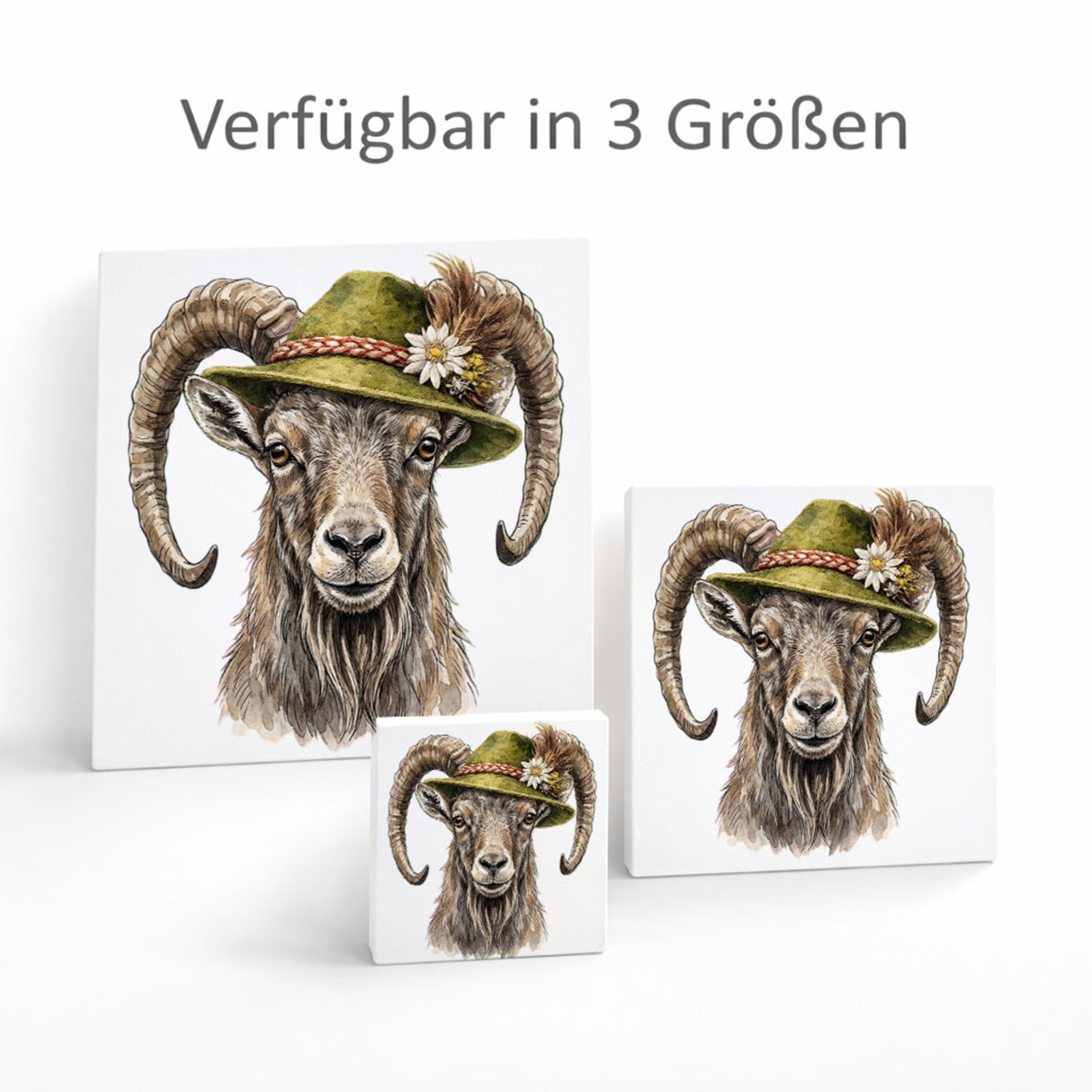 Trachtenhut Berge-Tiere Steinbock Holzbild in 10x10 cm zum Stellen oder Aufhängen