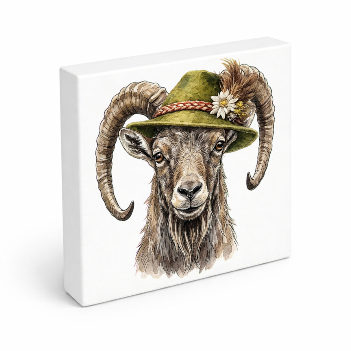 Trachtenhut Berge-Tiere Steinbock Holzbild in 10x10 cm zum Stellen oder Aufhängen