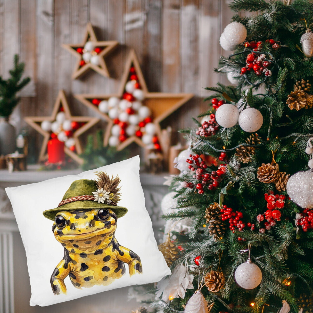 Feuersalamander mit alpenländischem Trachtenhut Kissen