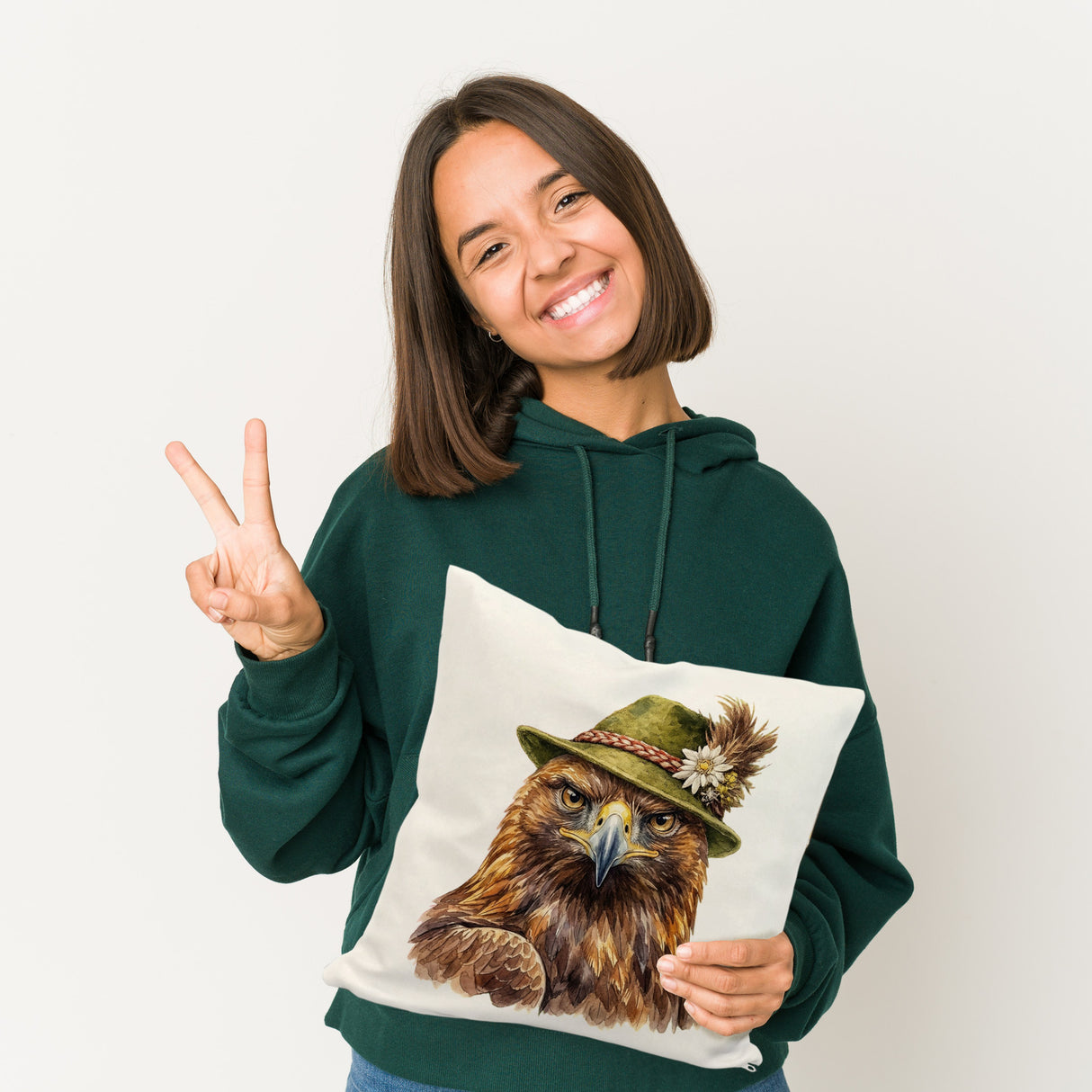 Steinadler mit alpenländischem Trachtenhut Kissen