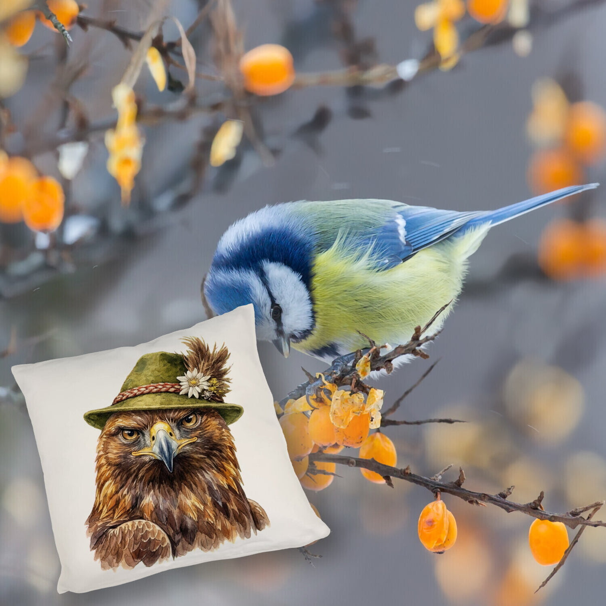 Steinadler mit alpenländischem Trachtenhut Kissen