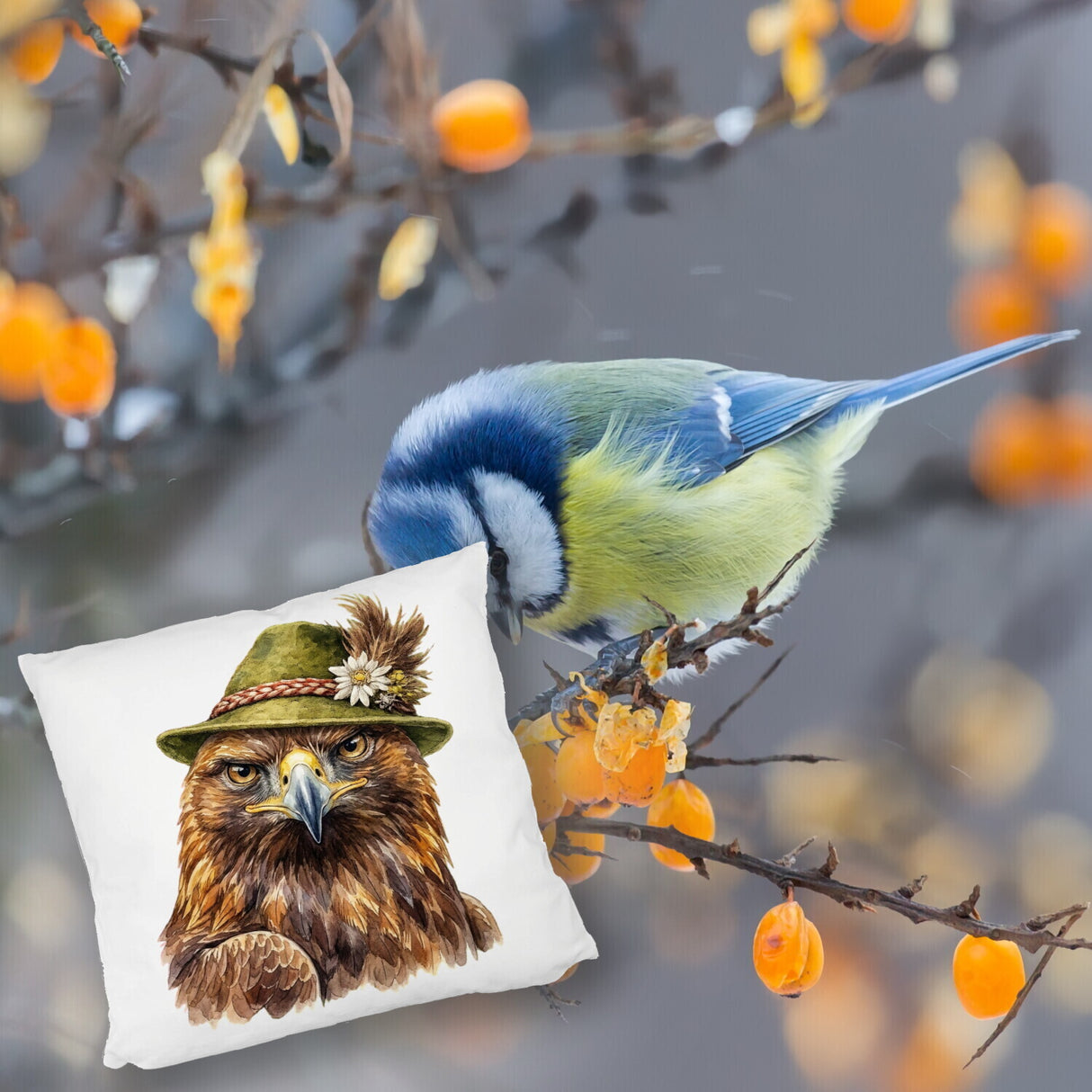 Steinadler mit alpenländischem Trachtenhut Kissen