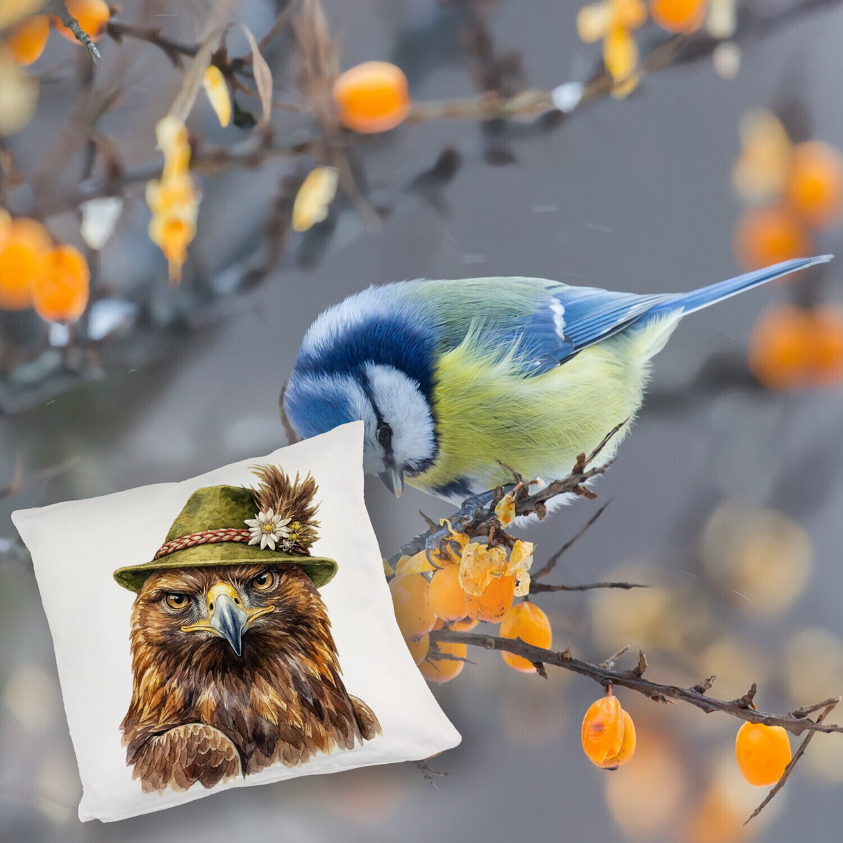 Steinadler mit alpenländischem Trachtenhut Kissen