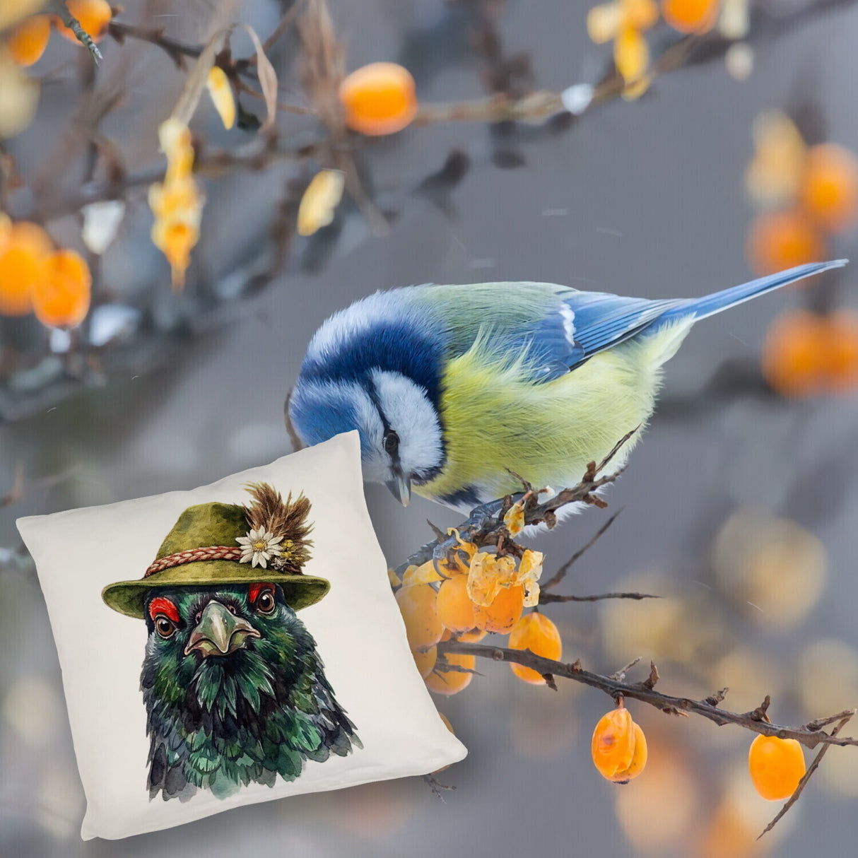 Auerhuhn mit alpenländischem Trachtenhut Kissen