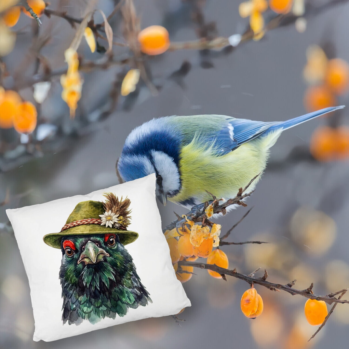 Auerhuhn mit alpenländischem Trachtenhut Kissen