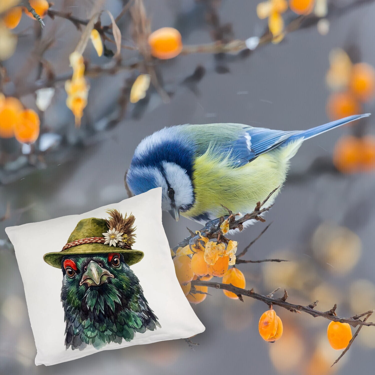 Auerhuhn mit alpenländischem Trachtenhut Kissen
