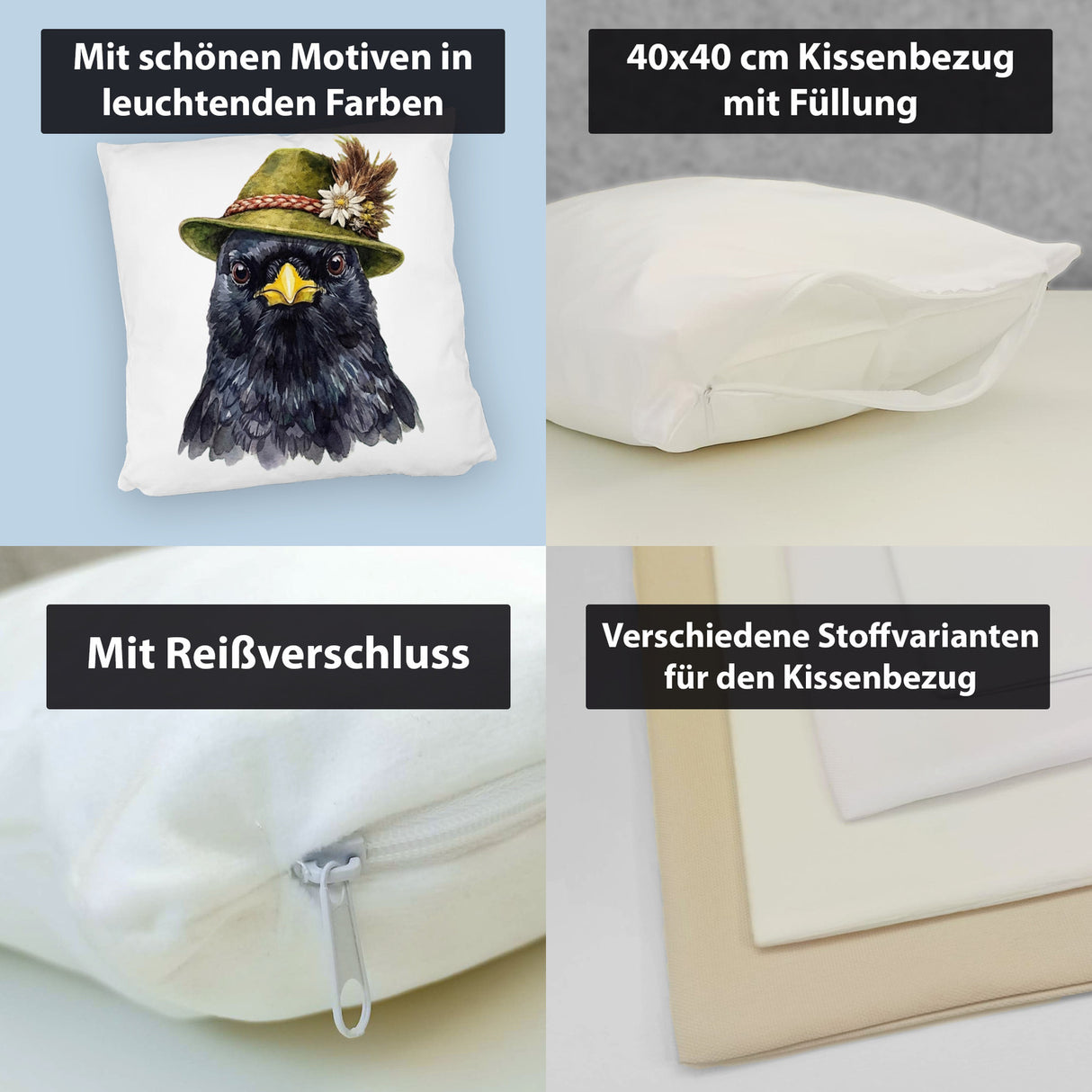 Alpendohle mit alpenländischem Trachtenhut Kissen