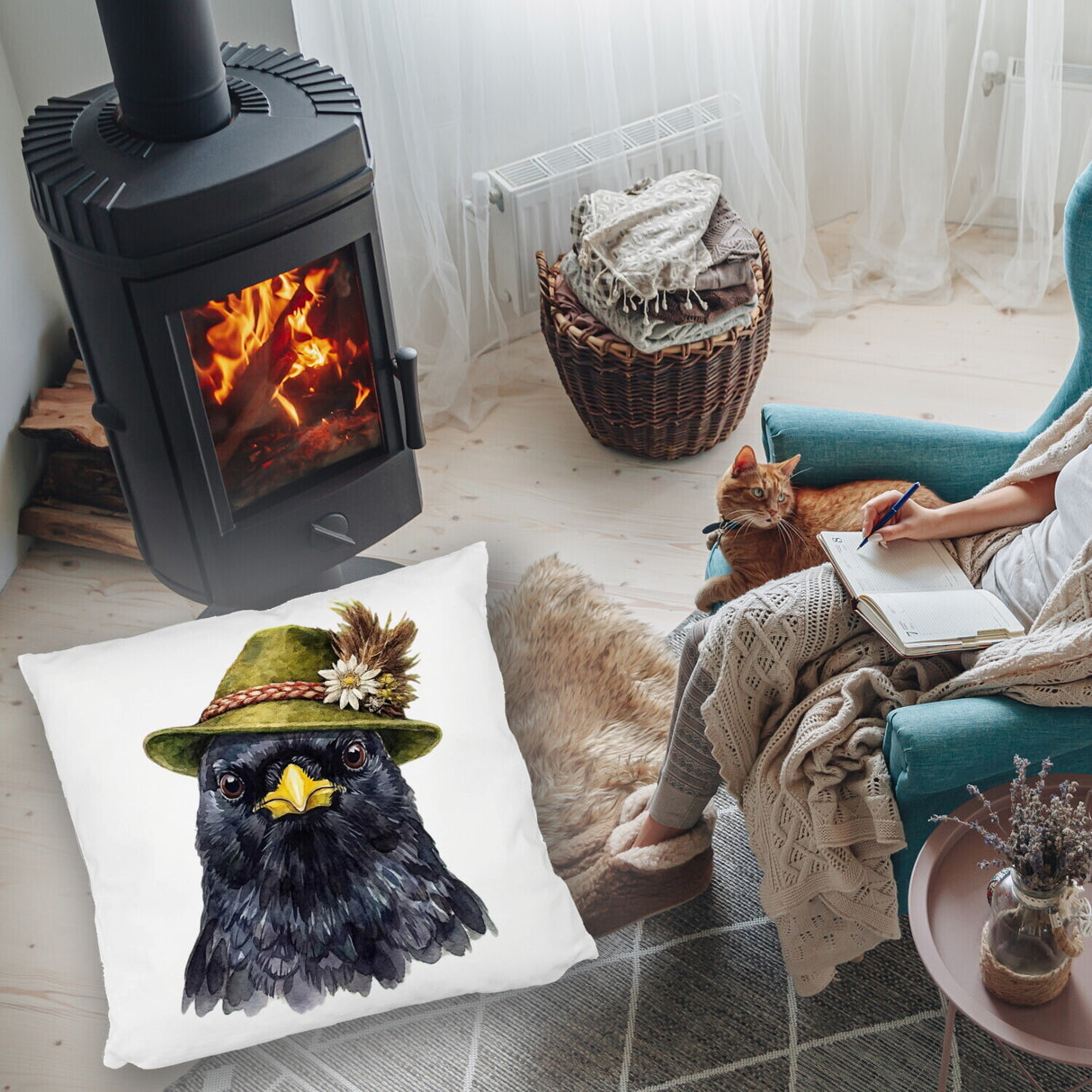 Alpendohle mit alpenländischem Trachtenhut Kissen