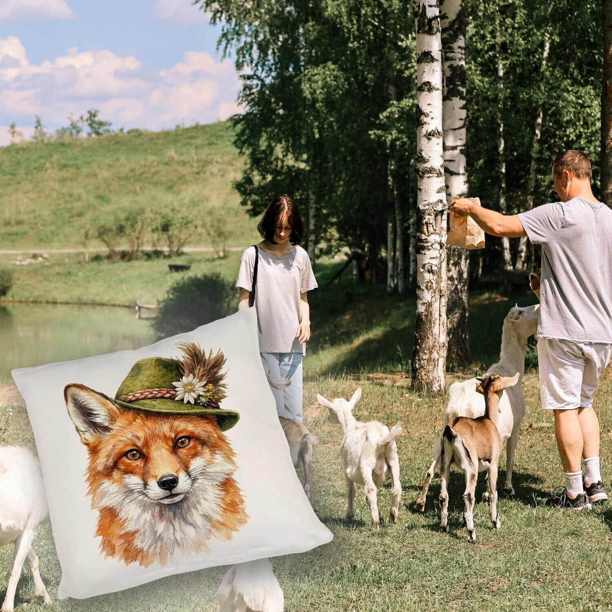 Fuchs mit alpenländischem Trachtenhut Kissen