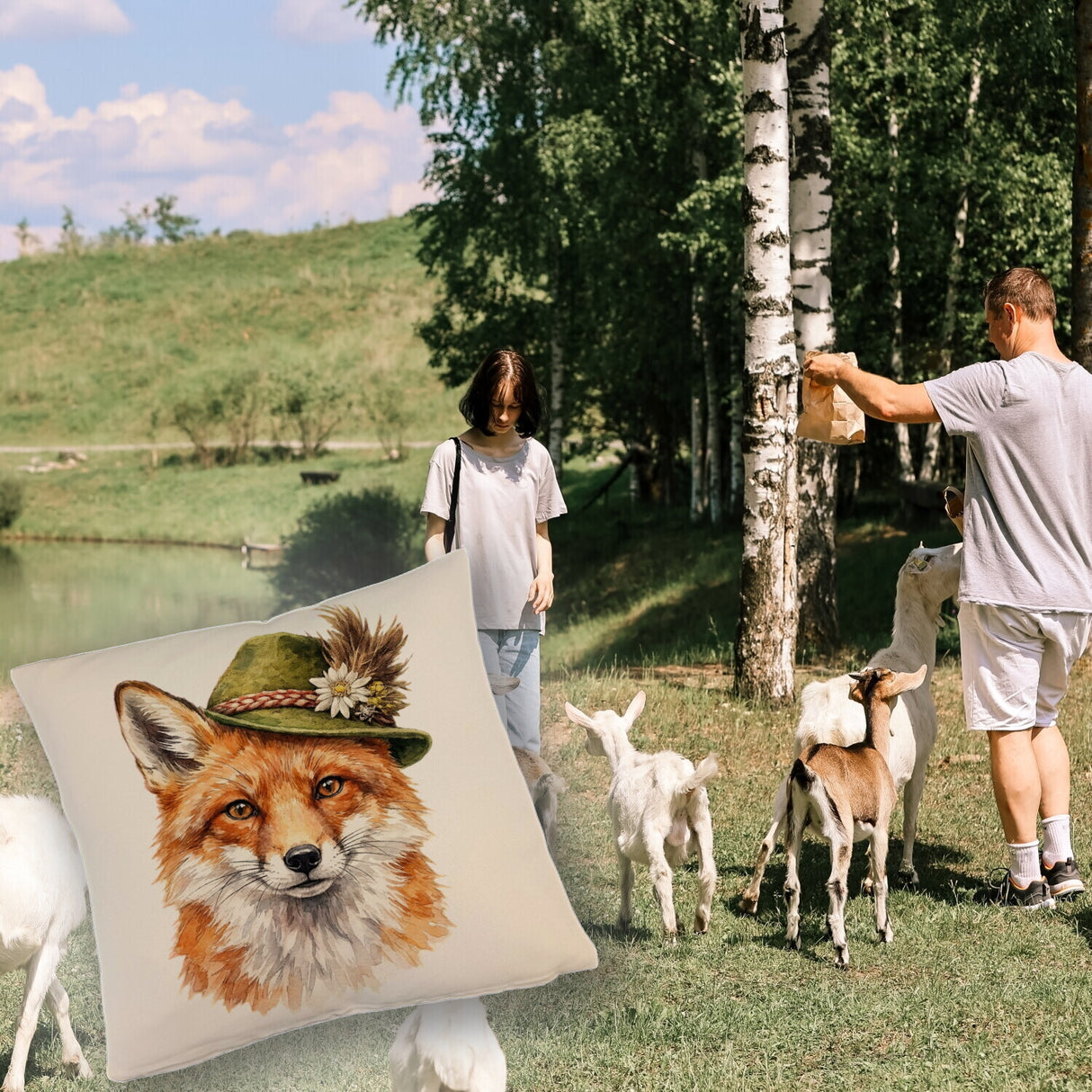 Fuchs mit alpenländischem Trachtenhut Kissen