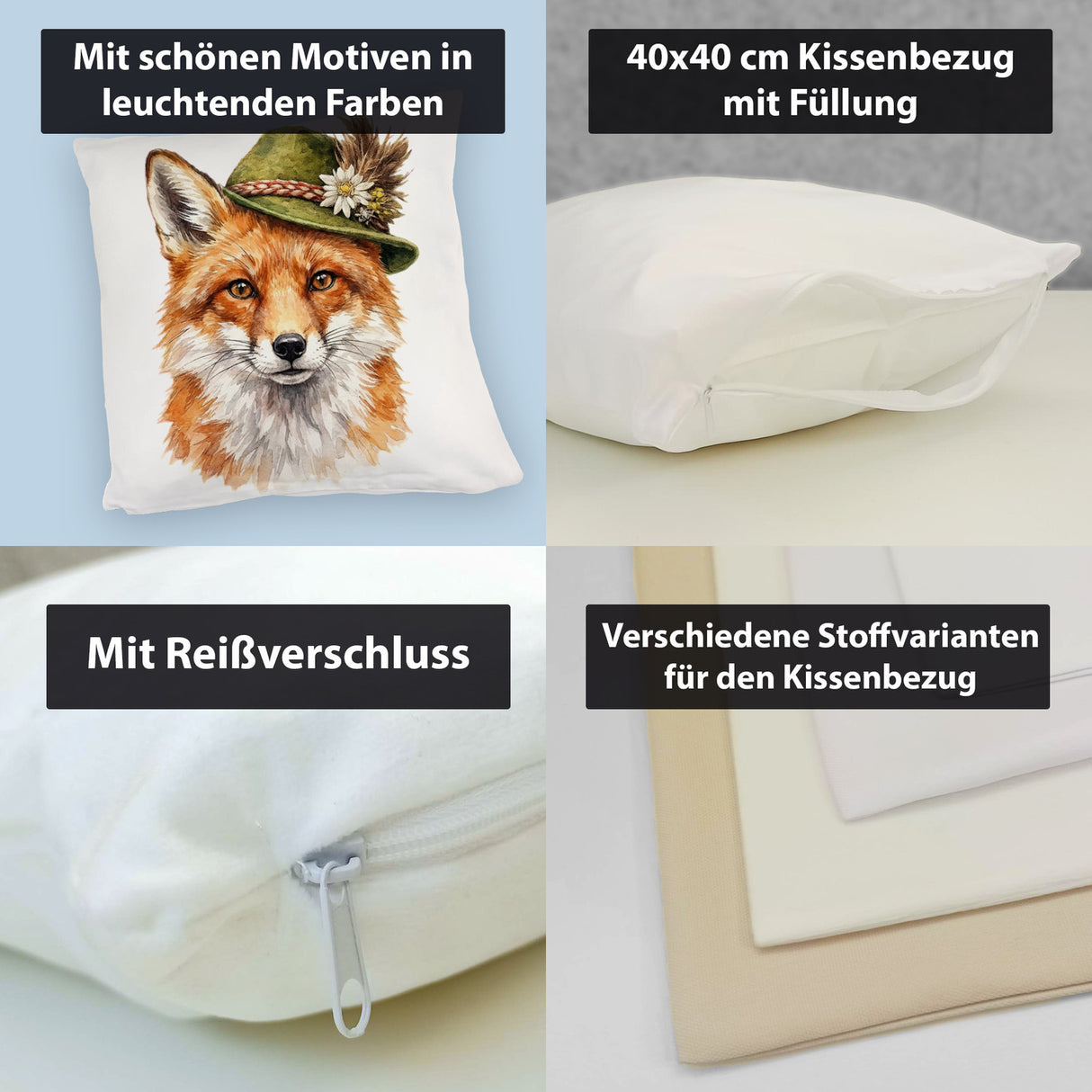 Fuchs mit alpenländischem Trachtenhut Kissen