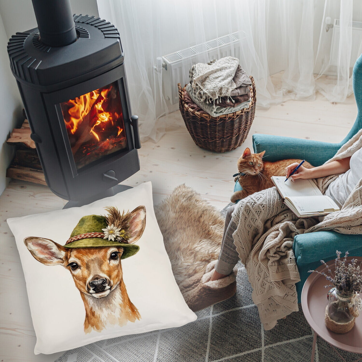 Reh mit alpenländischem Trachtenhut Kissen