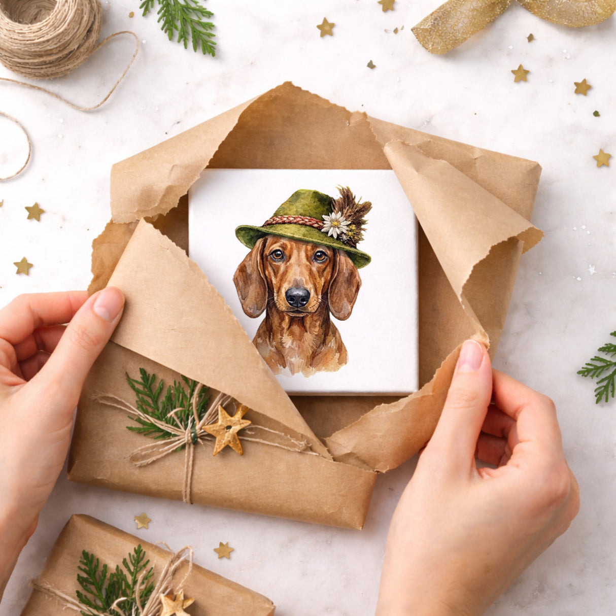 Trachtenhut Trend-Tiere Dackel Holzbild in 10x10 cm zum Stellen oder Aufhängen