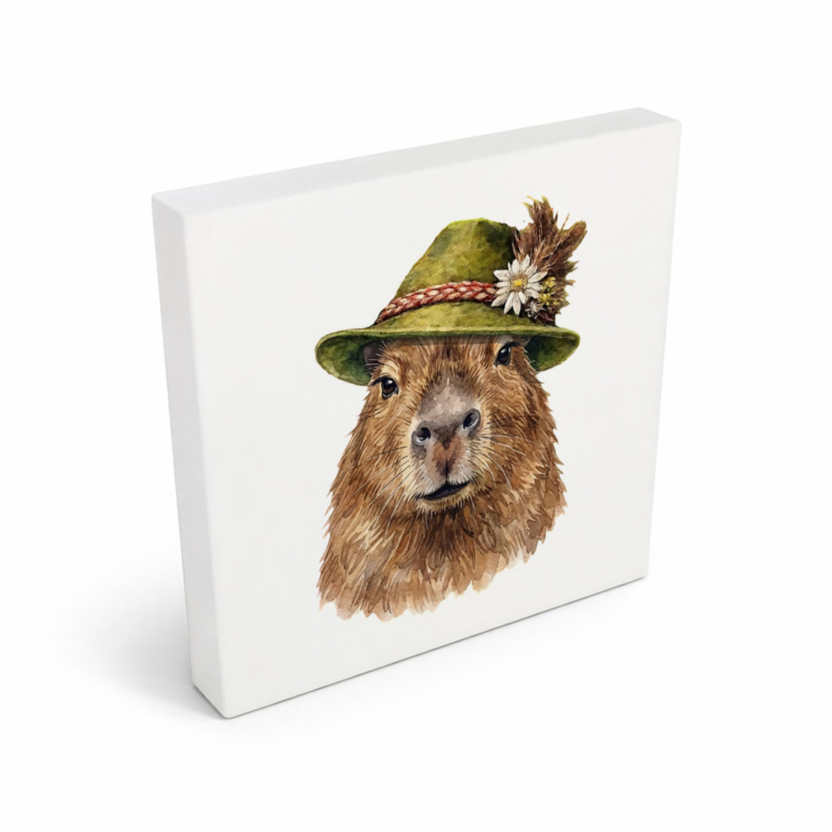 Trachtenhut Trend-Tiere Capybara Holzbild in 10x10 cm zum Stellen oder Aufhängen