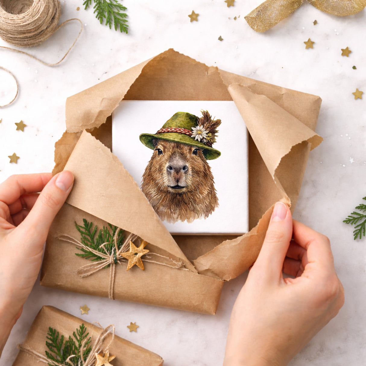 Trachtenhut Trend-Tiere Capybara Holzbild in 10x10 cm zum Stellen oder Aufhängen