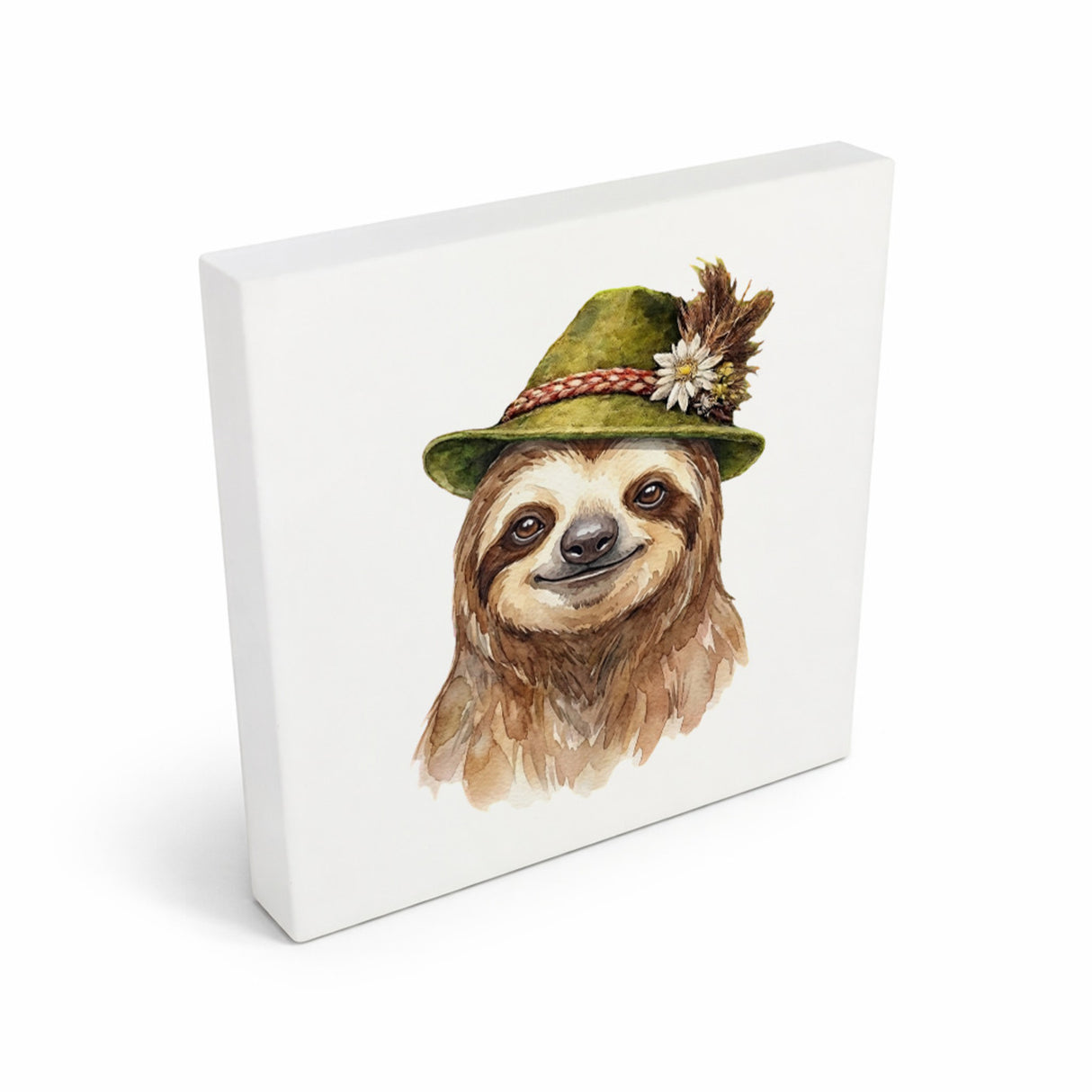 Trachtenhut Trend-Tiere Faultier Holzbild in 10x10 cm zum Stellen oder Aufhängen