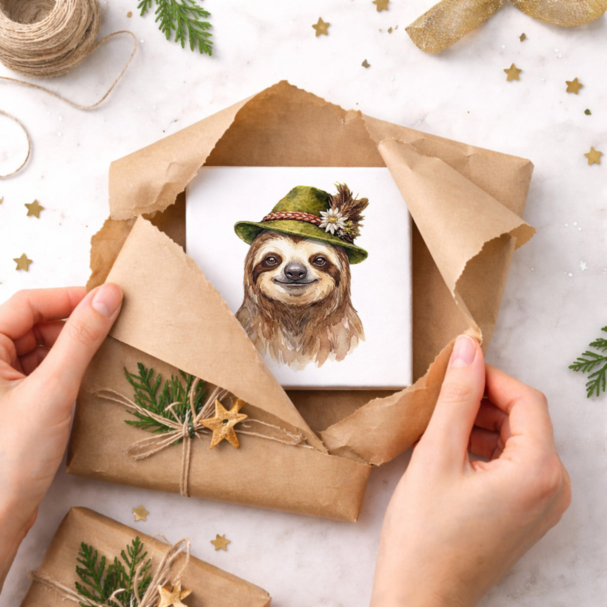 Trachtenhut Trend-Tiere Faultier Holzbild in 10x10 cm zum Stellen oder Aufhängen