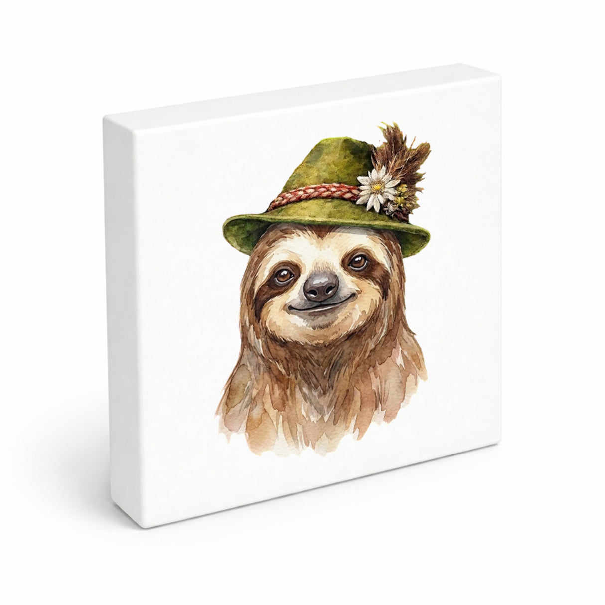 Trachtenhut Trend-Tiere Faultier Holzbild in 10x10 cm zum Stellen oder Aufhängen