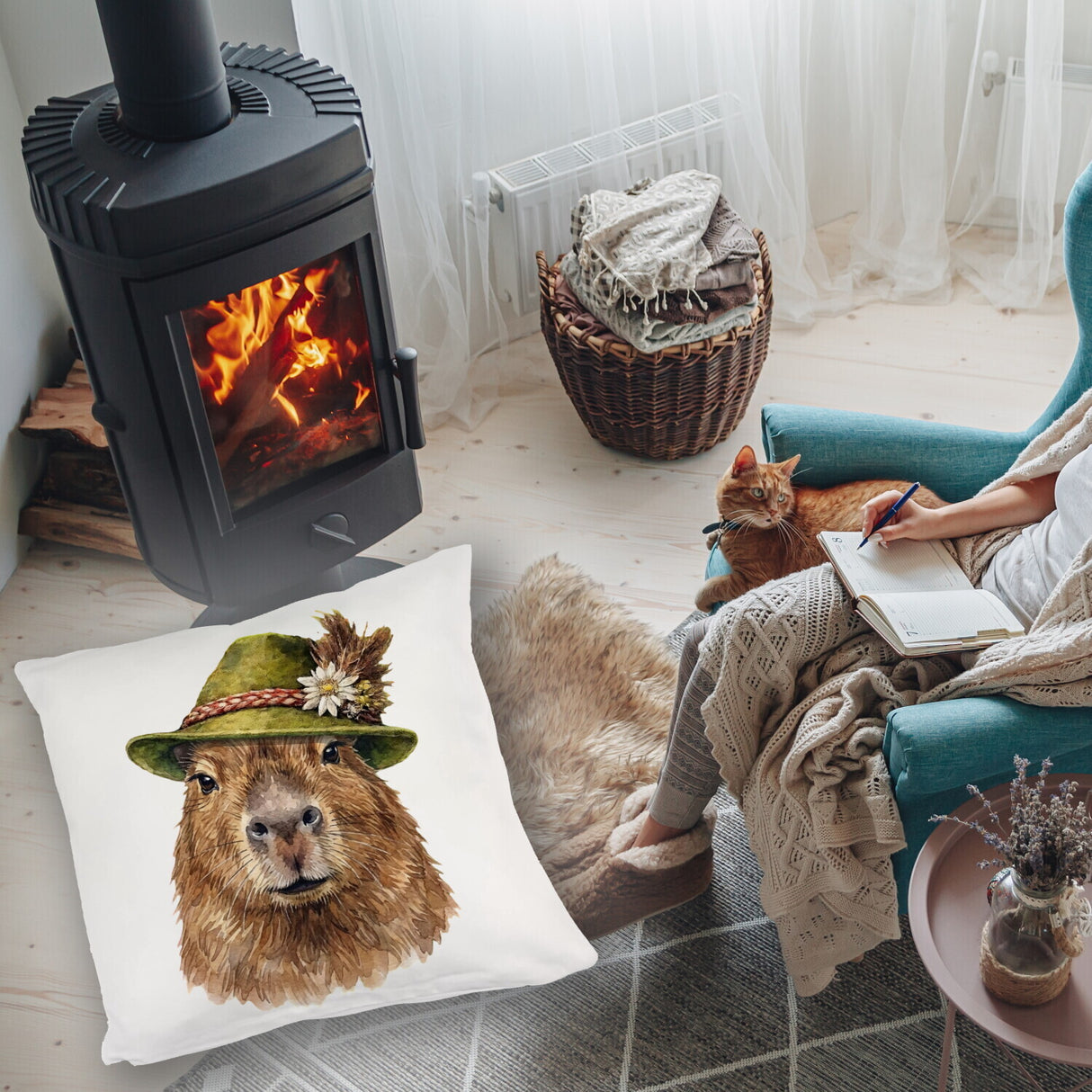 Capybara mit alpenländischem Trachtenhut Kissen
